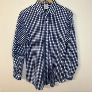 Brooks Brothers 1818 Men’s Regent Navy Blue, White Plaid Shirt, Size 16.5- 4/5